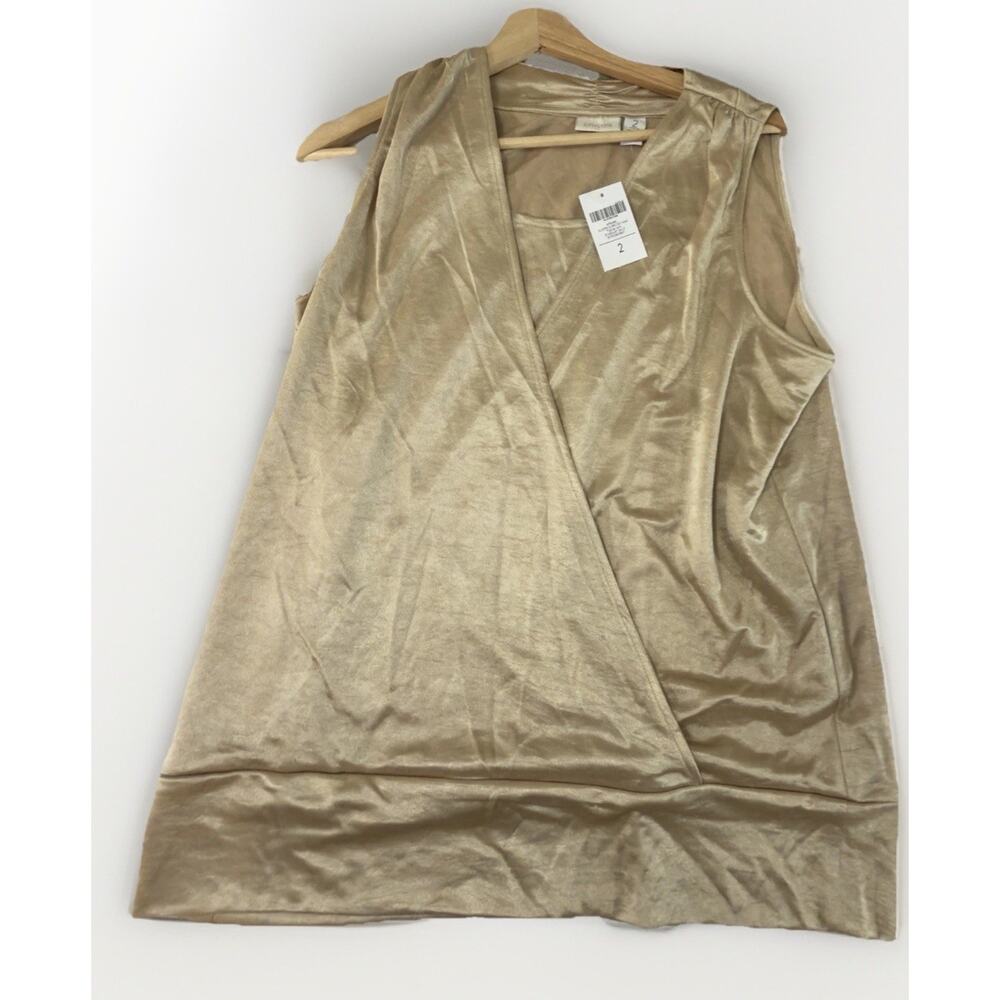 Chico's Gold Knit Surplice Neck Sleeveless Tank Top 100% Polyester Size 2